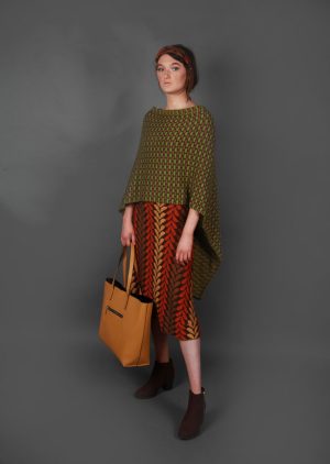 Draped Box Tuck Stitch Poncho PON5-1 Linda Wilson Knitwear Irish Designer Limerick