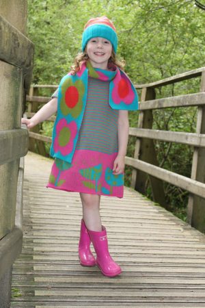 Vintage Flower Striped Dress DRS19Striped-1 Linda Wilson Knitwear Irish Childrens Knitwear Designer Limerick