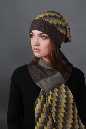 Beanie Chequered Pattern Hat HAT4c-1 Linda Wilson Irish Knitwear Designer Limerick