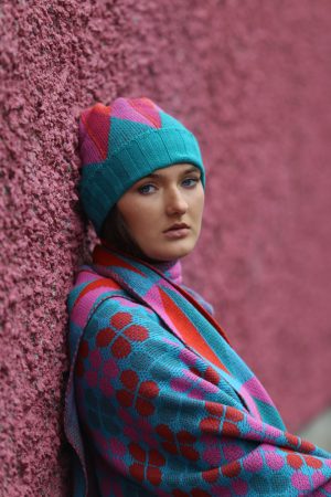 Beanie Ribbed Triangular Hat 1 Linda Wilson Irish Knitwear Designer Limerick