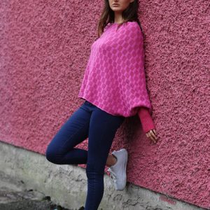 Checker Poncho Style Jumper 2 Linda Wilson Irish Knitwear Designer Limerick